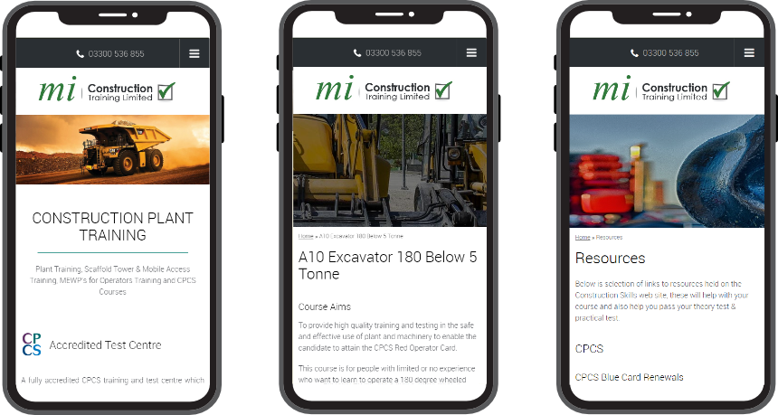 MI Construction Limited Mobile View.