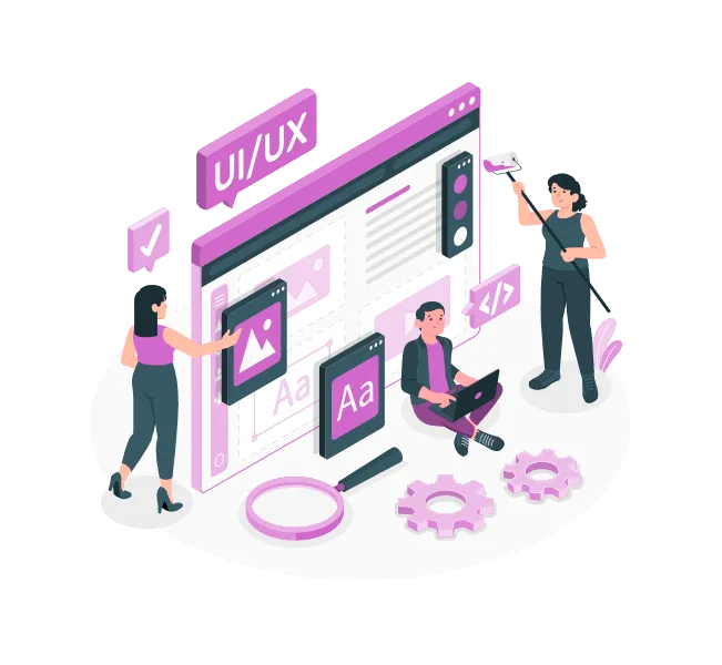 An illustration comparing UI (User Interface) design and UX (User Experience) design principles in modern digital product development.