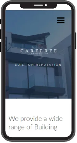 Mobile view of Carefree Construction website, showcasing building and property maintenance services on a smartphone screen.