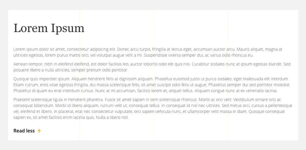Read More / Less Page Builder Module in open state.