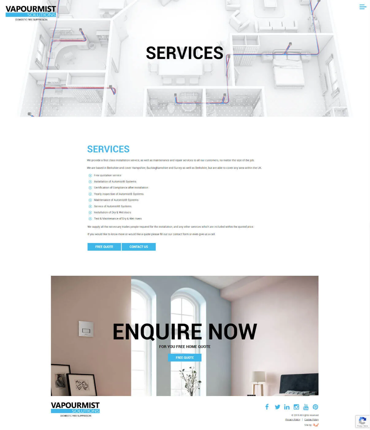 Vapourmist Fire Suppression installers' website services us page full view.