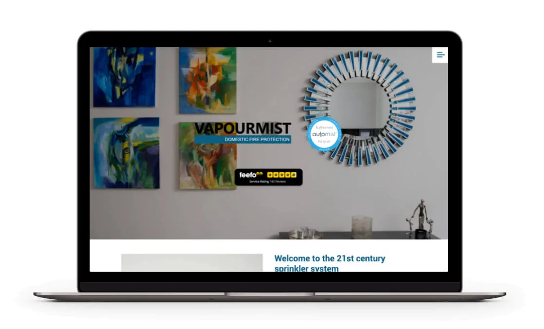 Vapourmist Fire Suppression installers' website laptop view.