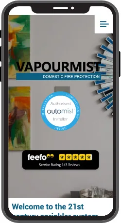 Vapourmist Fire Suppression installers' website mobile view.