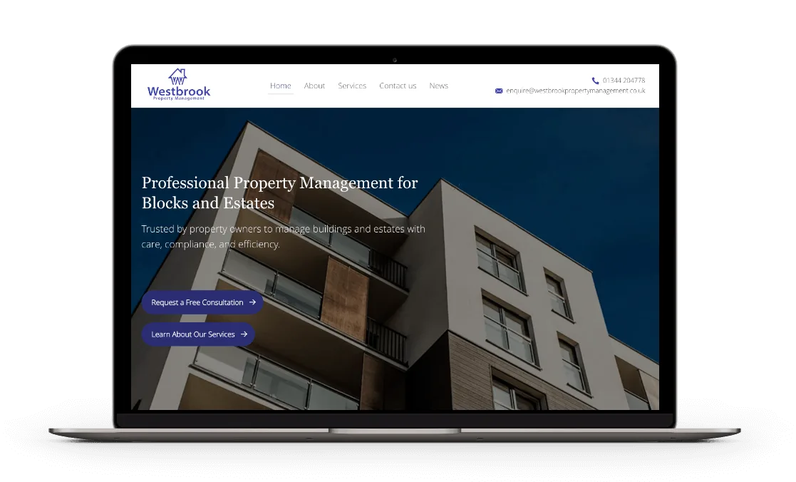 Westbrook Property Management website laptop view.