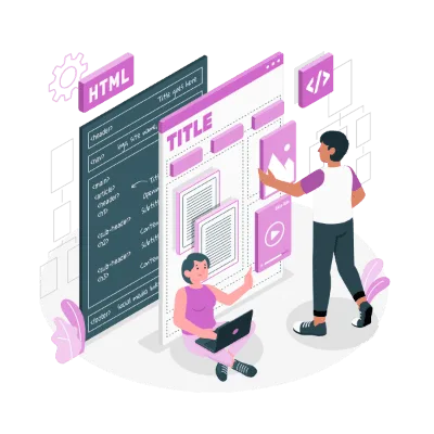 Web developers are working on the website layout and structure.