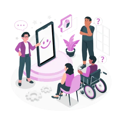 Website developers going through the accessibility details of a website build.