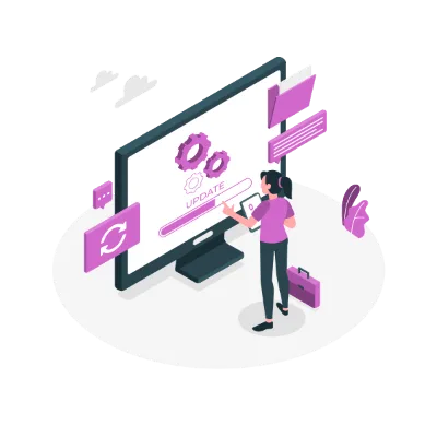 Website developer running through the process of updating a website.